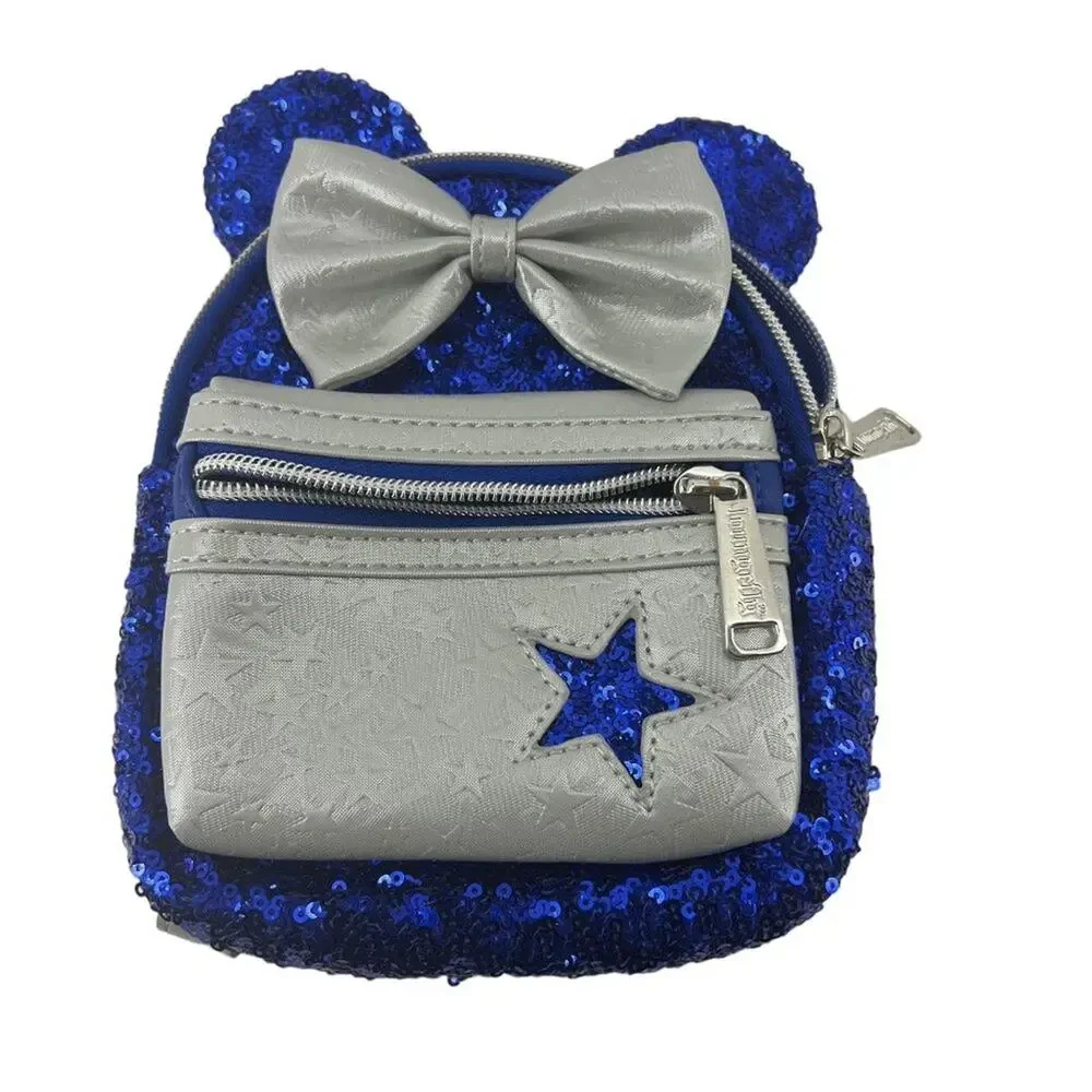 Disney Minnie Mouse Sequined Loungefly Backpack Wristlet Wishes Come True Blue